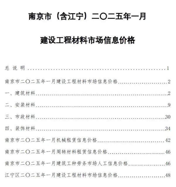 南京市2025年1月信息价PDF扫描件