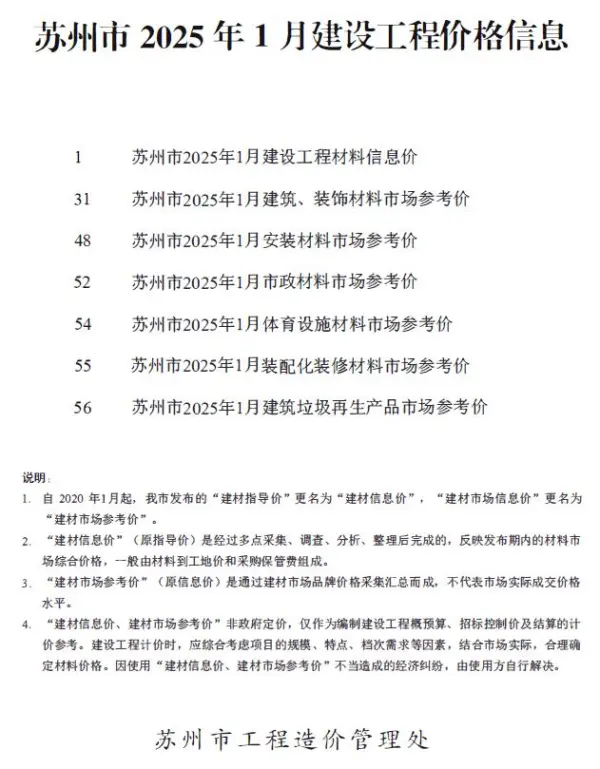 苏州市2025年1月信息价PDF扫描件