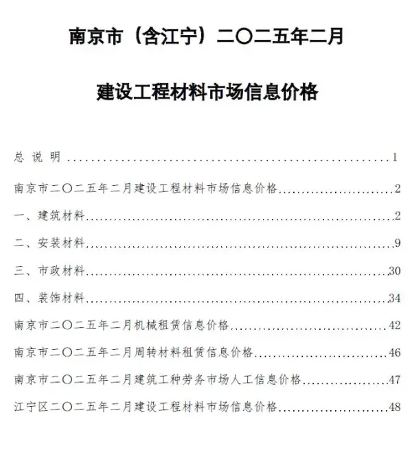 南京市2025年2月信息价PDF扫描件