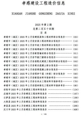2025年2月孝感信息价