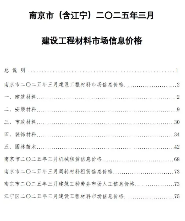 南京市2025年3月信息价PDF扫描件