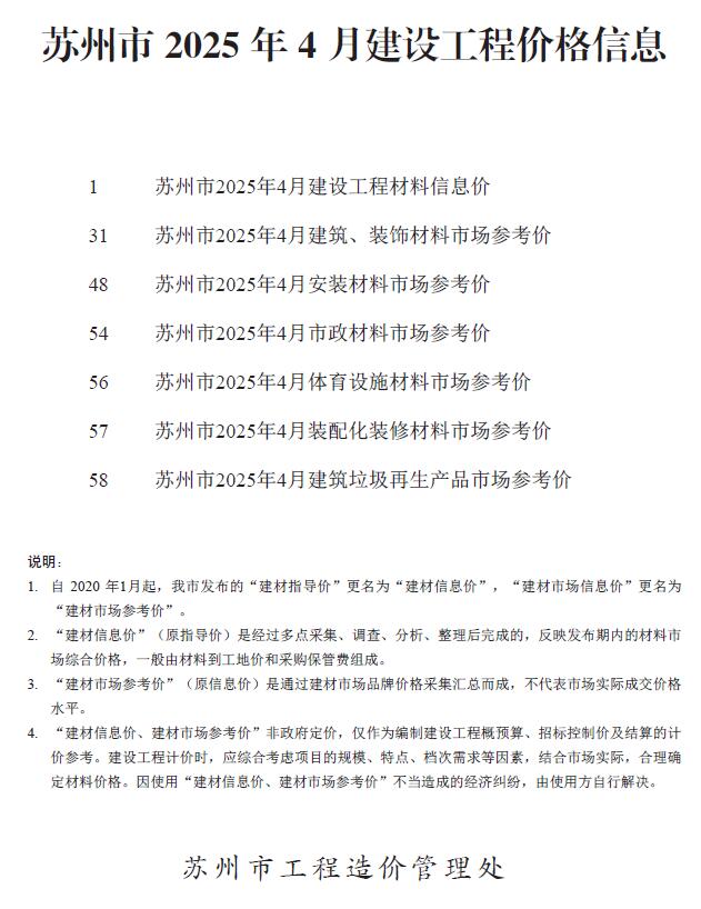 苏州2025年4期造价信息