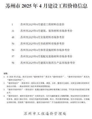 苏州市2025年4月工程信息价