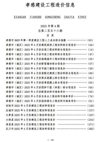 孝感市2025年4月工程信息价