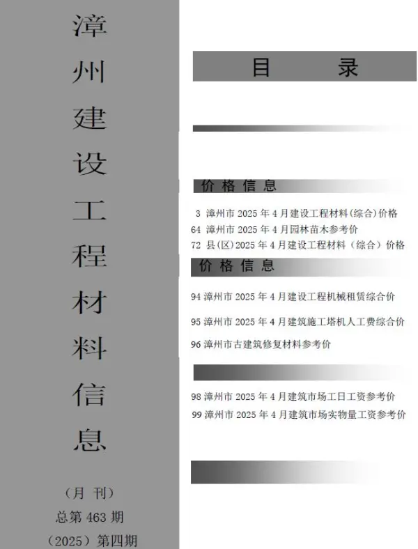 漳州市2025年4月信息价PDF扫描件