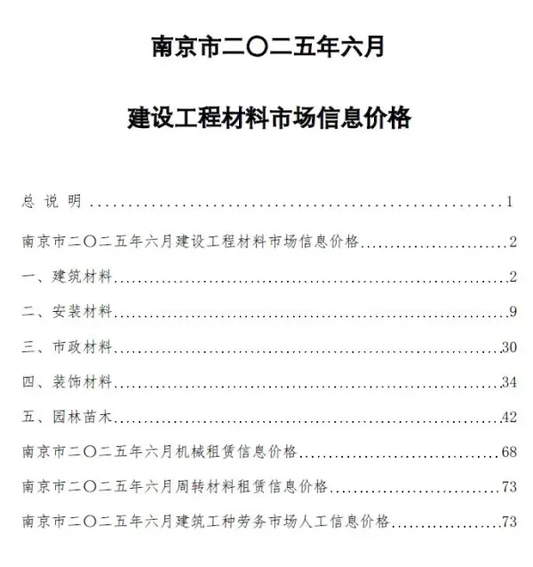 南京市2025年6月信息价PDF扫描件