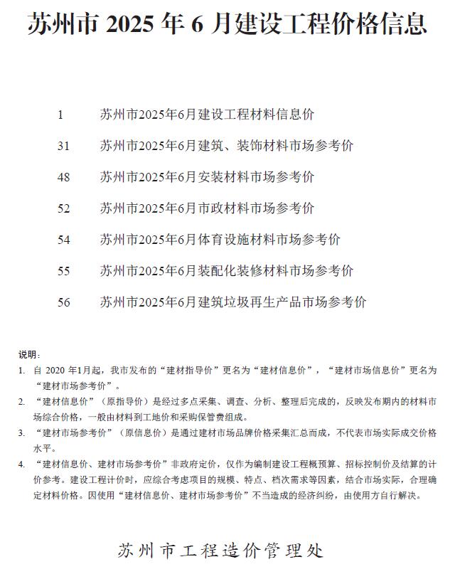 苏州市2025年6月造价信息电子版