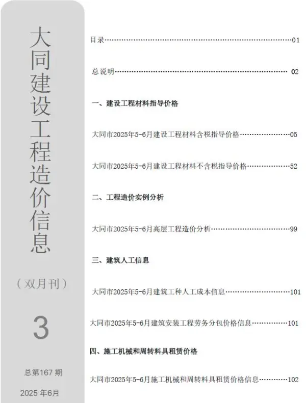 大同2025年5、6月(第3期)信息价PDF扫描件