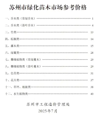 苏州2025年7月园林信息价