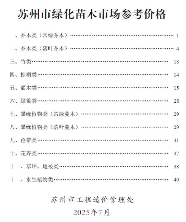 苏州2025年7月园林信息价PDF扫描件