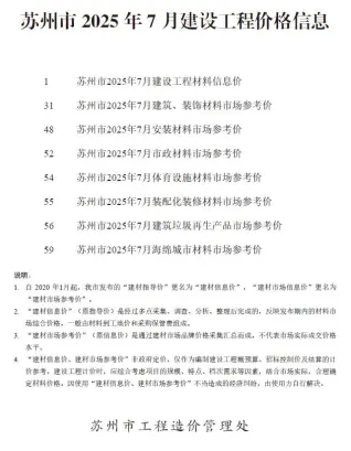 苏州市2025年7月工程信息价