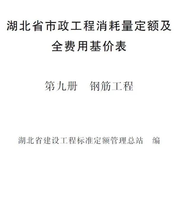 2024湖北省市政工程消耗量定额及全费用基价表(第九册 钢筋工程）电子版PDF