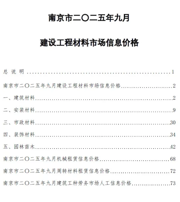 南京市2025年9月信息价PDF扫描件
