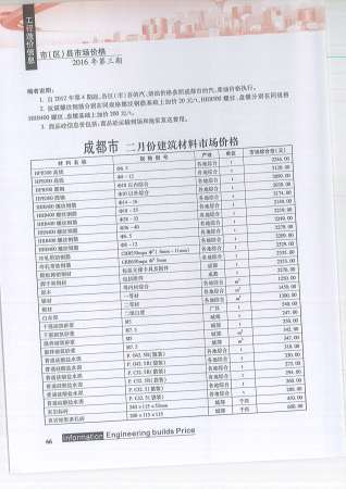 成都工程造价信息2016年3月