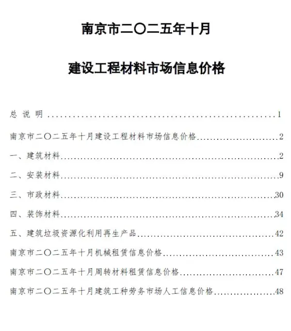 南京市2025年10月信息价PDF扫描件