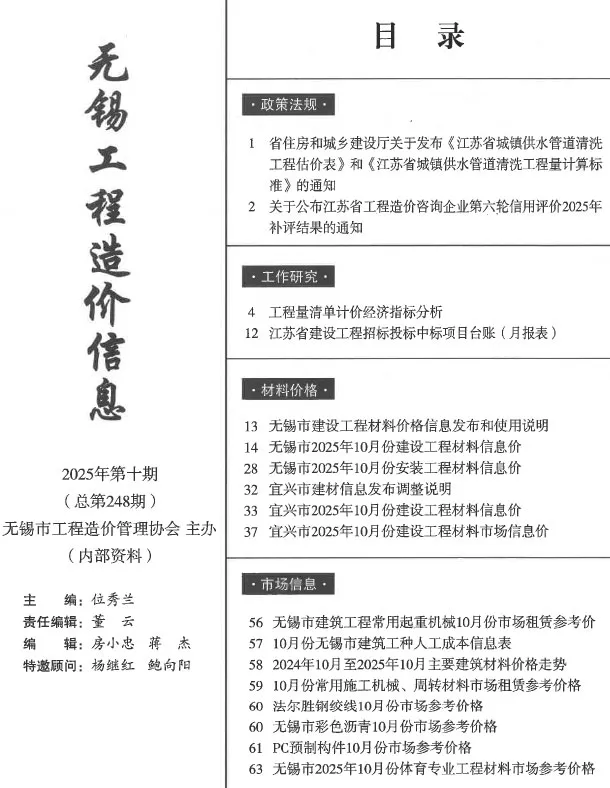 无锡市2025年10月造价信息PDF期刊