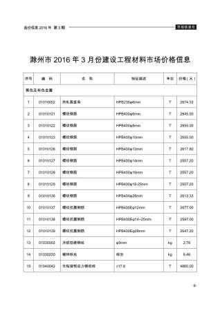 滁州建设工程造价信息2016年3月