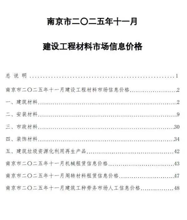 南京市2025年11月信息价PDF扫描件