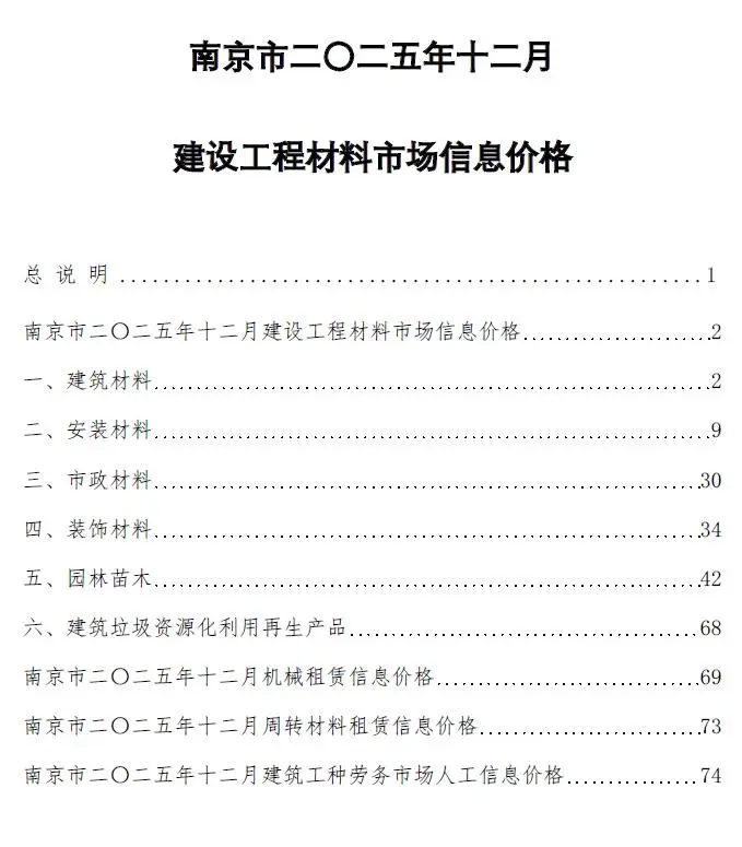 南京市2025年12月造价信息PDF期刊
