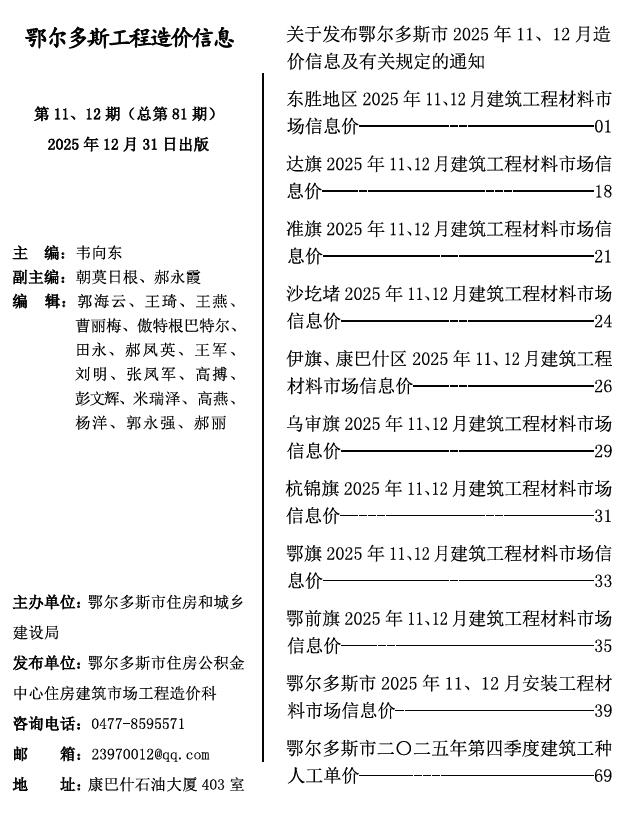 2025年11、12月(第6期)鄂尔多斯信息价