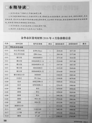 金华市2016年第4期造价信息PDF期刊