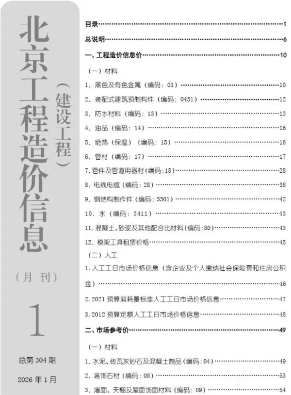 北京市2026年1月信息价PDF扫描件