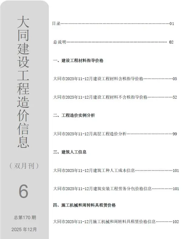 大同2025年11、12月(第6期)信息价PDF扫描件