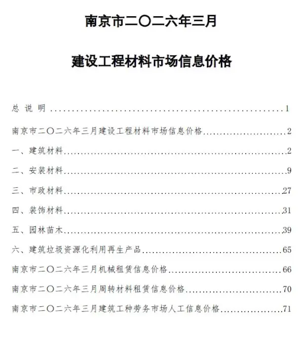 南京市2026年3月信息价PDF扫描件