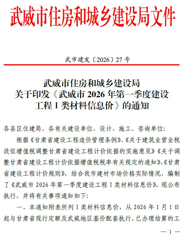 2026年武威信息价
