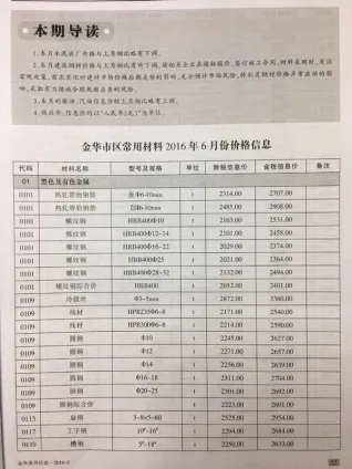 金华市2016年第6期造价信息PDF期刊
