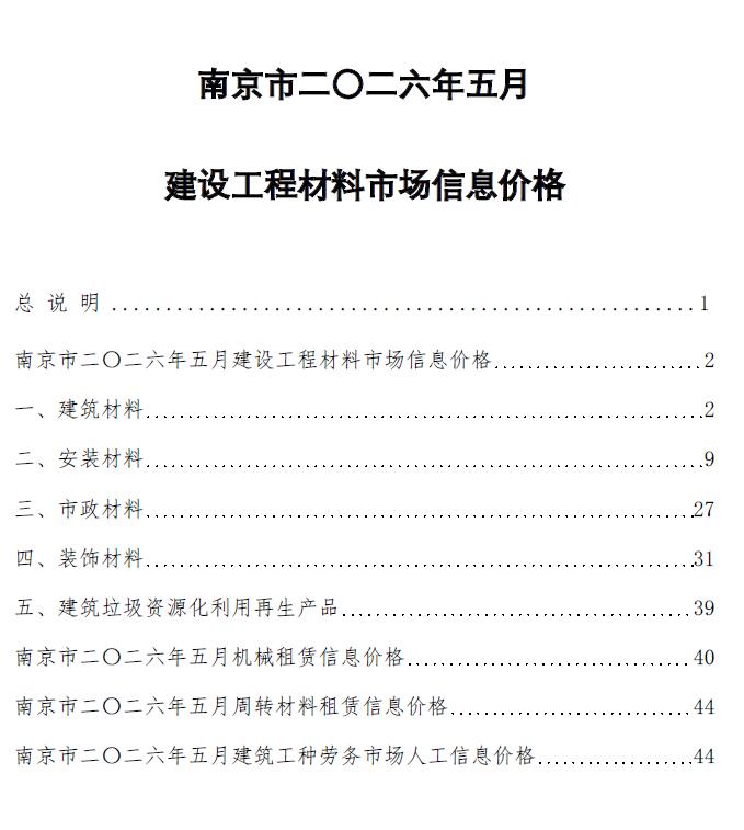 2026年5月南京信息价