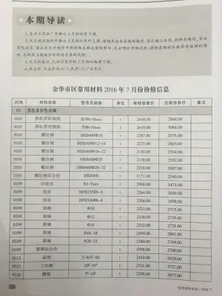 金华市2016年7月造价信息期刊封面