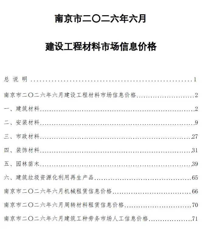 南京市2026年6月造价信息PDF期刊