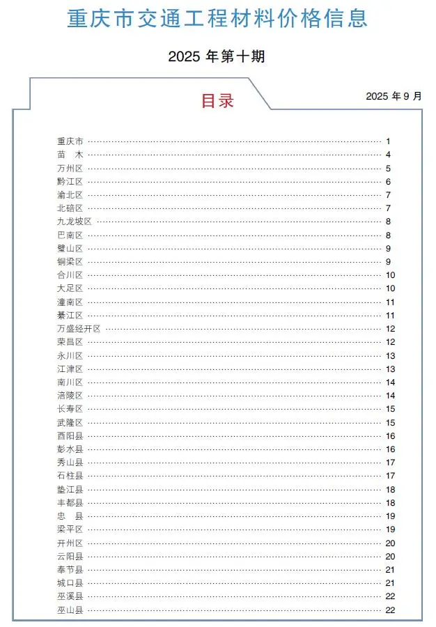 重庆市2025年10月交通公路工程造价信息PDF期刊
