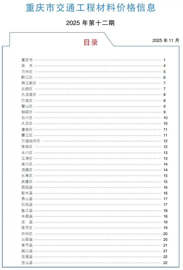重庆市2025年12月交通公路工程造价信息PDF期刊