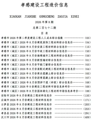 2026年8月孝感市信息价