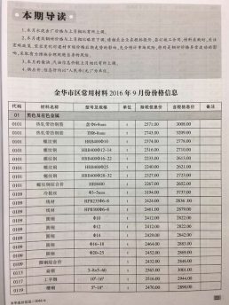 金华2016年9月造价信息