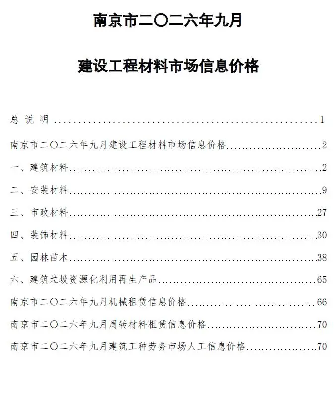 南京市2026年9月造价信息PDF期刊
