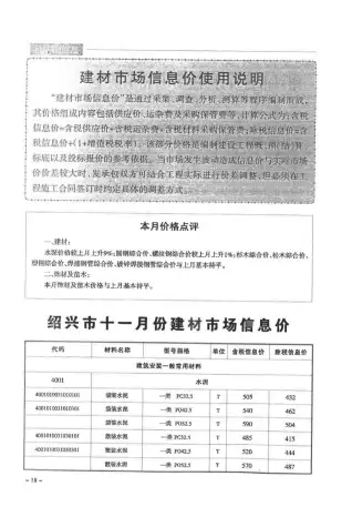 绍兴市2017年11月造价信息PDF期刊