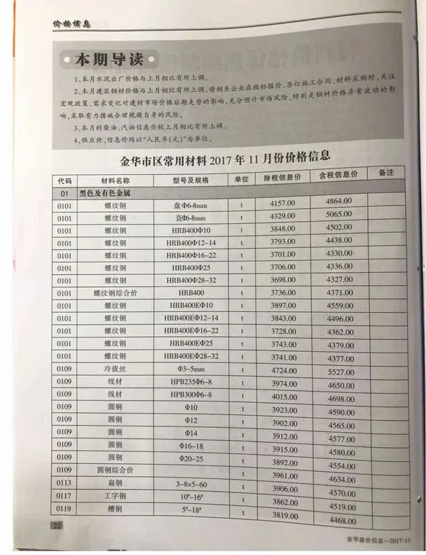 金华市2017年11月信息价PDF扫描件