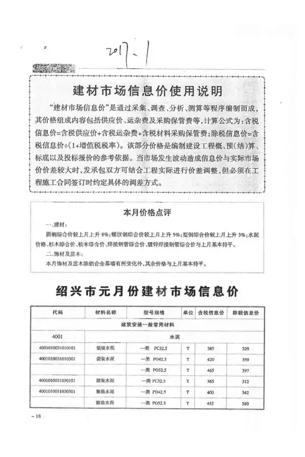绍兴市2017年1期信息价PDF扫描件