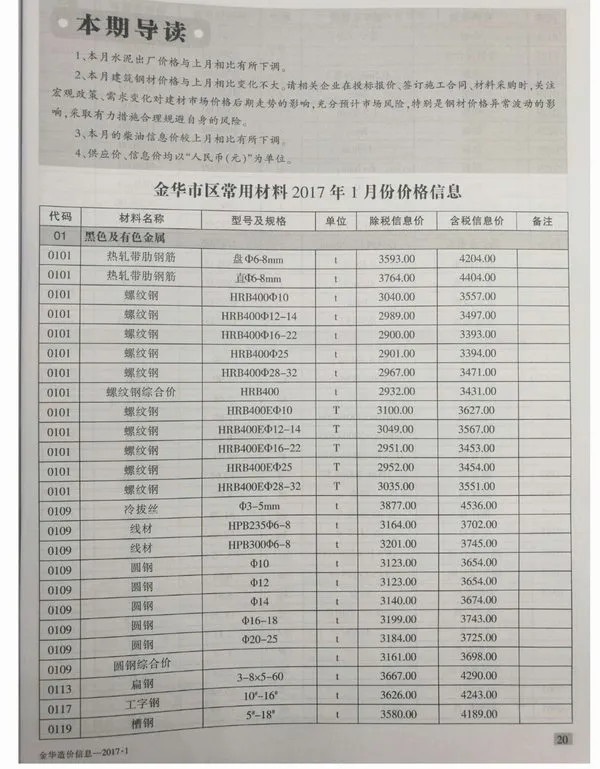 金华市2017年1期信息价PDF扫描件