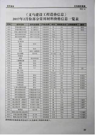 义乌建设工程造价信息2017年2月