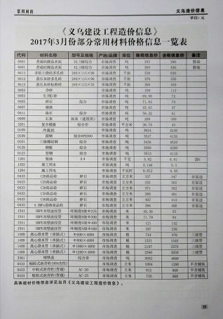义乌市2017年3期建设工程造价信息工程信息价电子版PDF