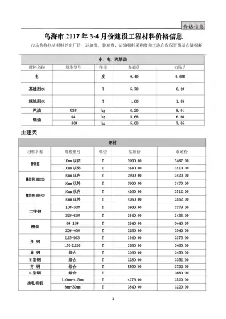 乌海市2017年第3期造价信息PDF期刊