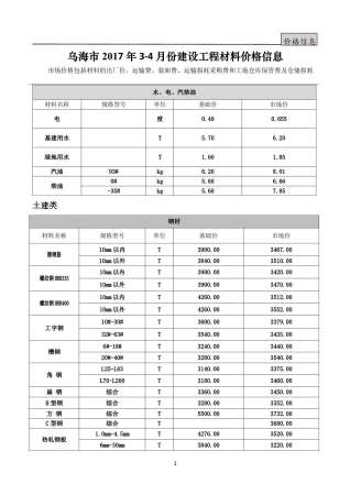 乌海建设工程造价信息2017年3月