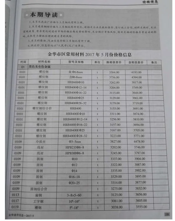 金华市2017年5期信息价PDF扫描件
