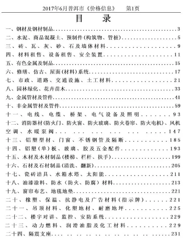 普洱市2017年6期信息价PDF扫描件