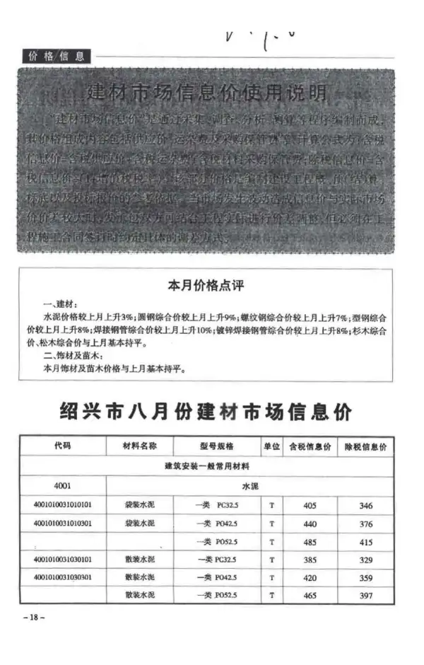 绍兴市2017年8月信息价PDF扫描件
