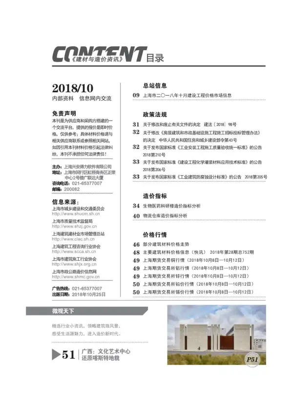 上海市2018年10月信息价PDF扫描件